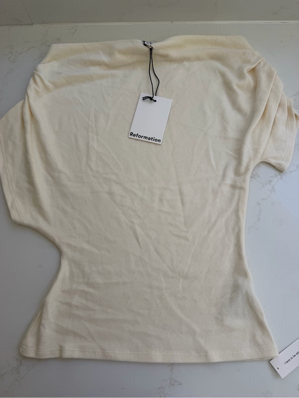 Reformation Ivory Ribbed Short-Sleeve Top